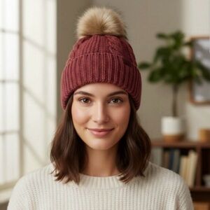 The North Face Cable Knit Pom Beanie - Dusty Rose